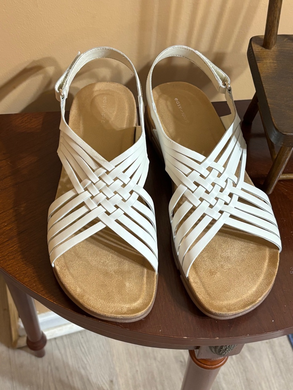 Easy Spirit White Woven Slingback Sandals with Cushioned Footbed